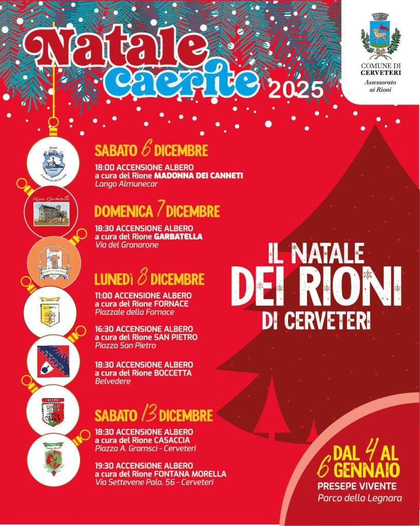 Tradizioni, sapori, luci e musica: a Cerveteri parte il ‘Natale dei Rioni’