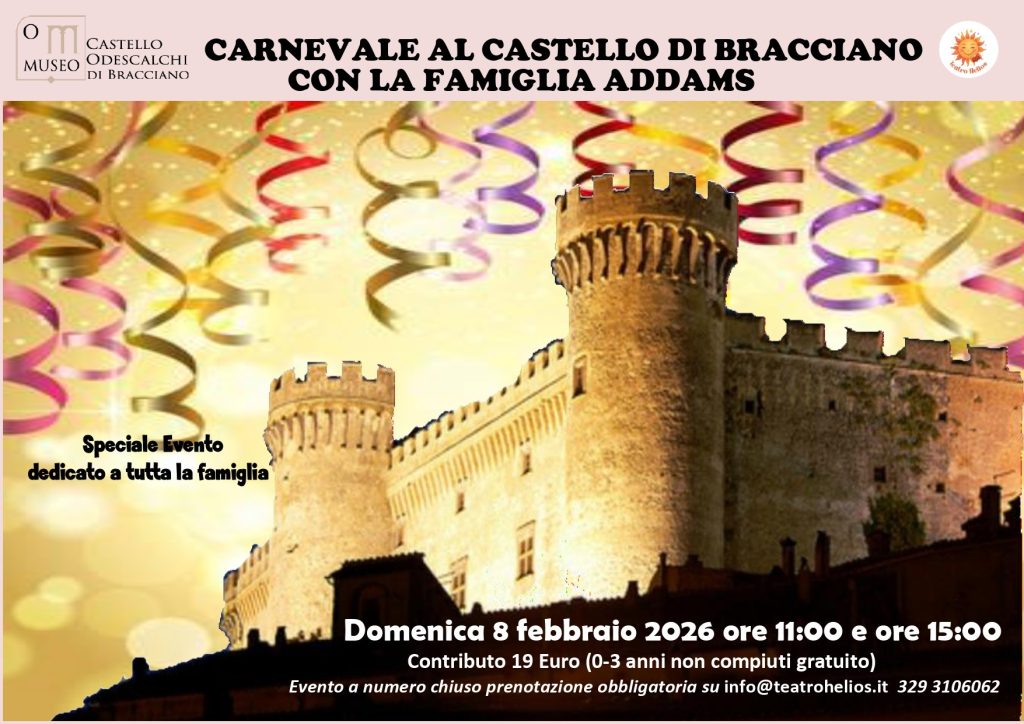 Carnevale al Castello di Bracciano. Arriva “La Famiglia Addams” tra sale antiche e il laboratorio di zio Fester