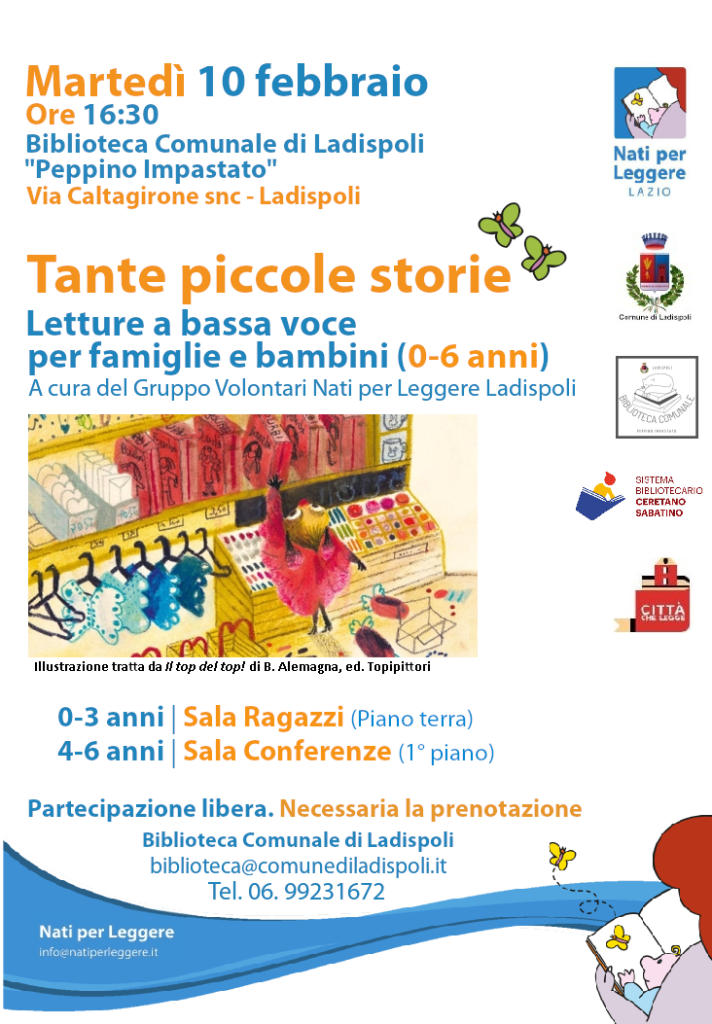 "Tante piccole storie": martedì 10 a Ladispoli letture NPL per bambini 0-6 anni