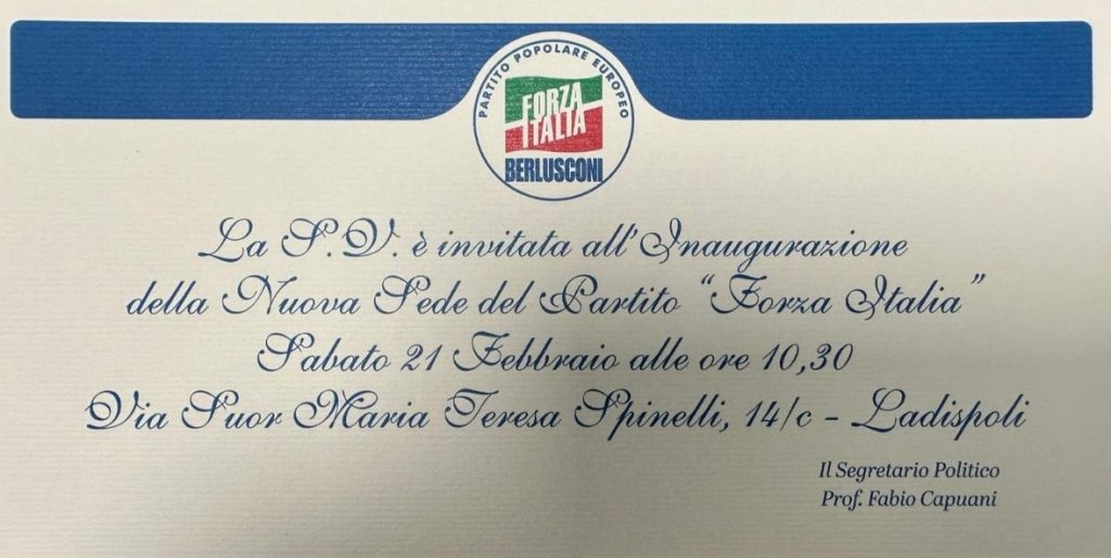 Ladispoli, sabato l'inaugurazione della sede di Forza Italia