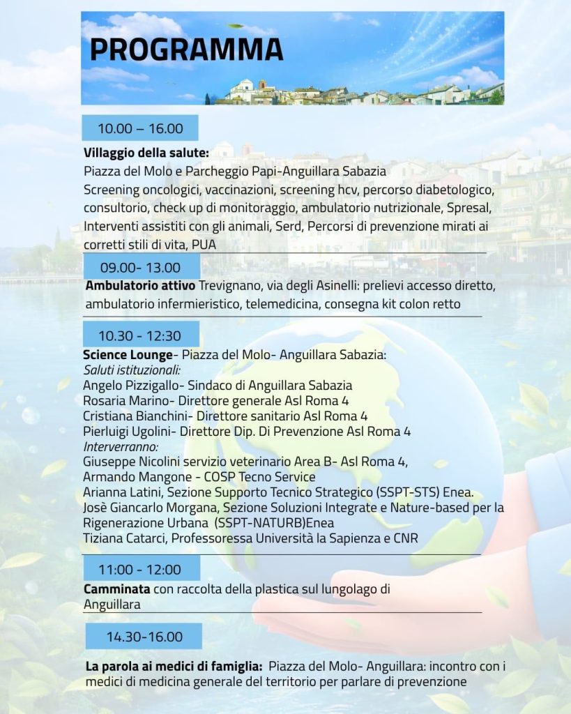 Asl Roma 4, l'11 aprile One Health ad Anguillara Sabazia: una giornata tra salute, prevenzione e ambiente