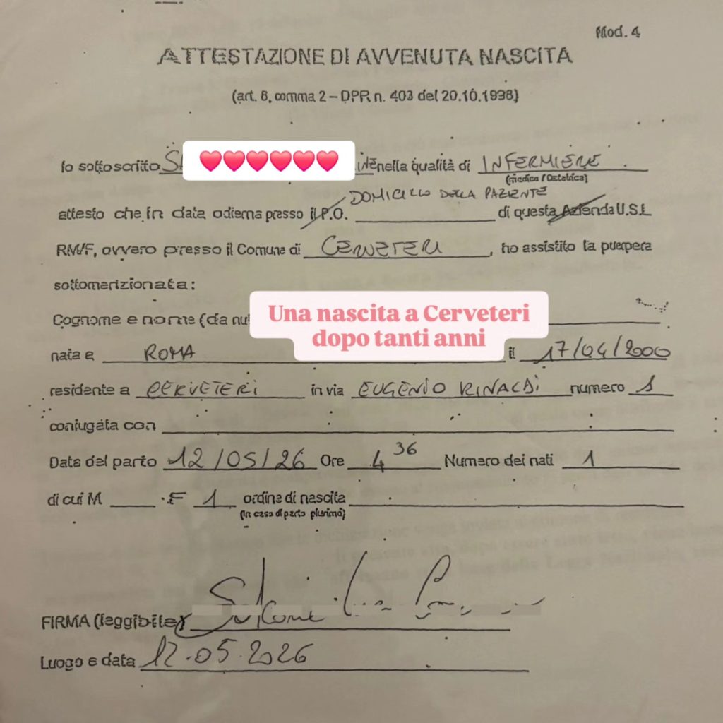 Cerveteri dà il benvenuto a Sofia: nata in casa nella notte del 12 maggio