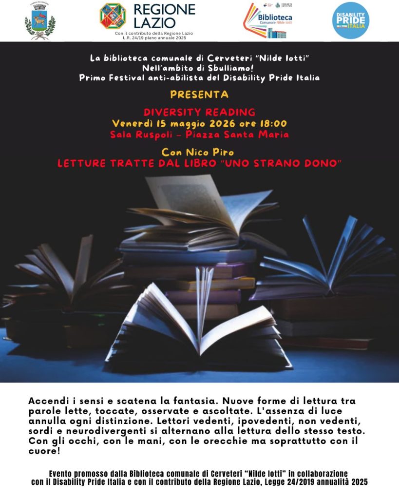 "Si spengono le luci, si accendono i sensi e la fantasia", venerdì Diversity Reading in Sala Ruspoli