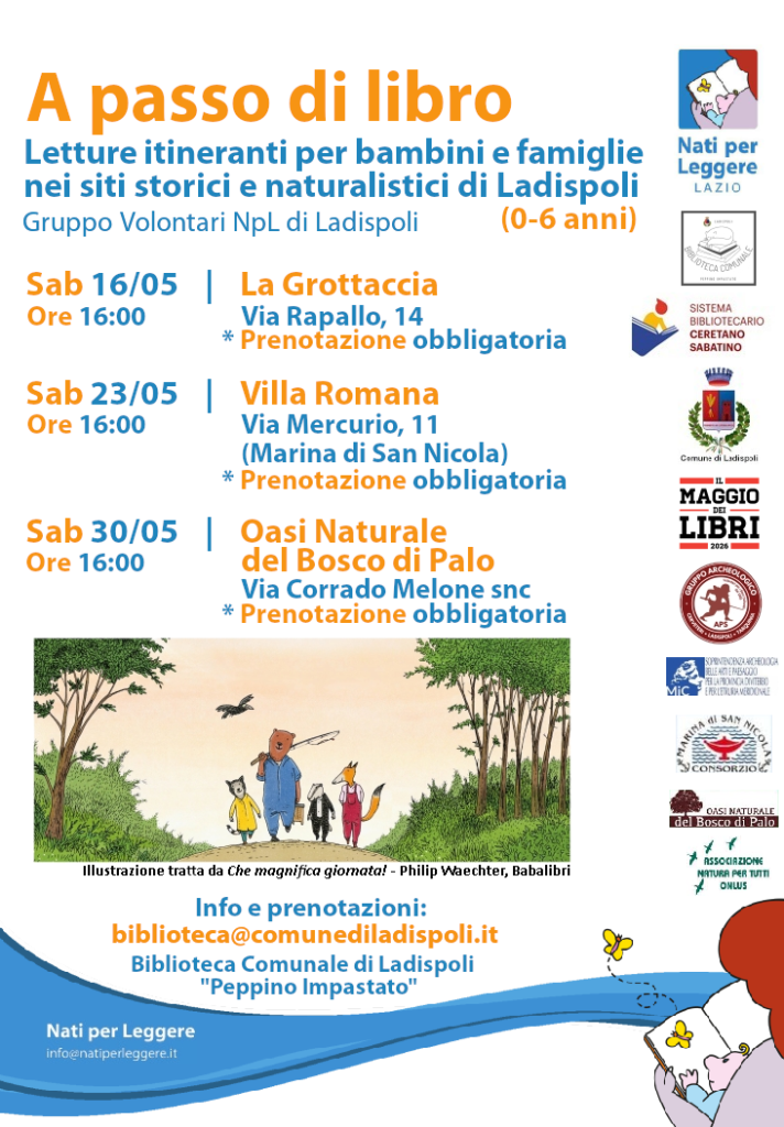 Ladispoli, “A passo di libro”: tornano le letture itineranti tra natura e storia per bambini e famiglie