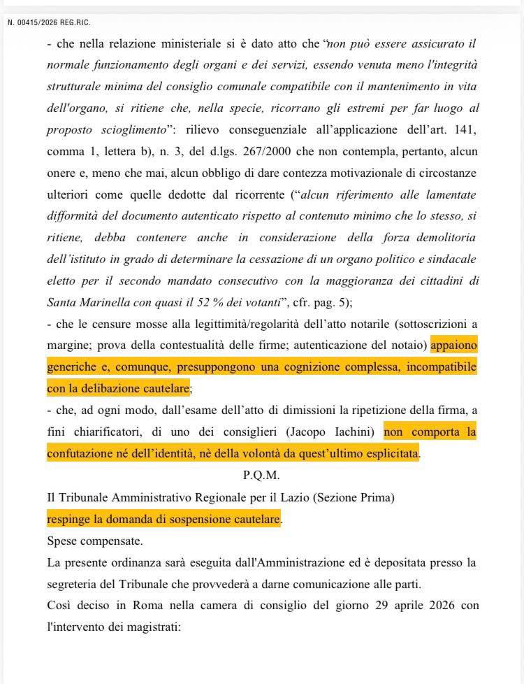 Santa Marinella, il TAR boccia il ricorso dell'ex Sindaco Tidei 