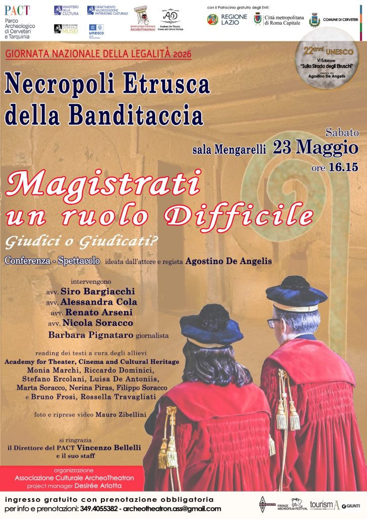 Cerveteri, alla Banditaccia una conferenza-spettacolo sulla legalità e sul ruolo dei magistrati