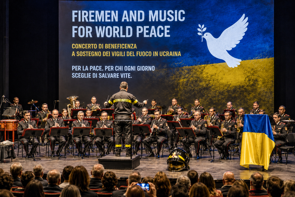 Pace e solidarietà ieri all’Auditorium. Un concerto dei Vigili del Fuoco per i soccorritori in Ucraina