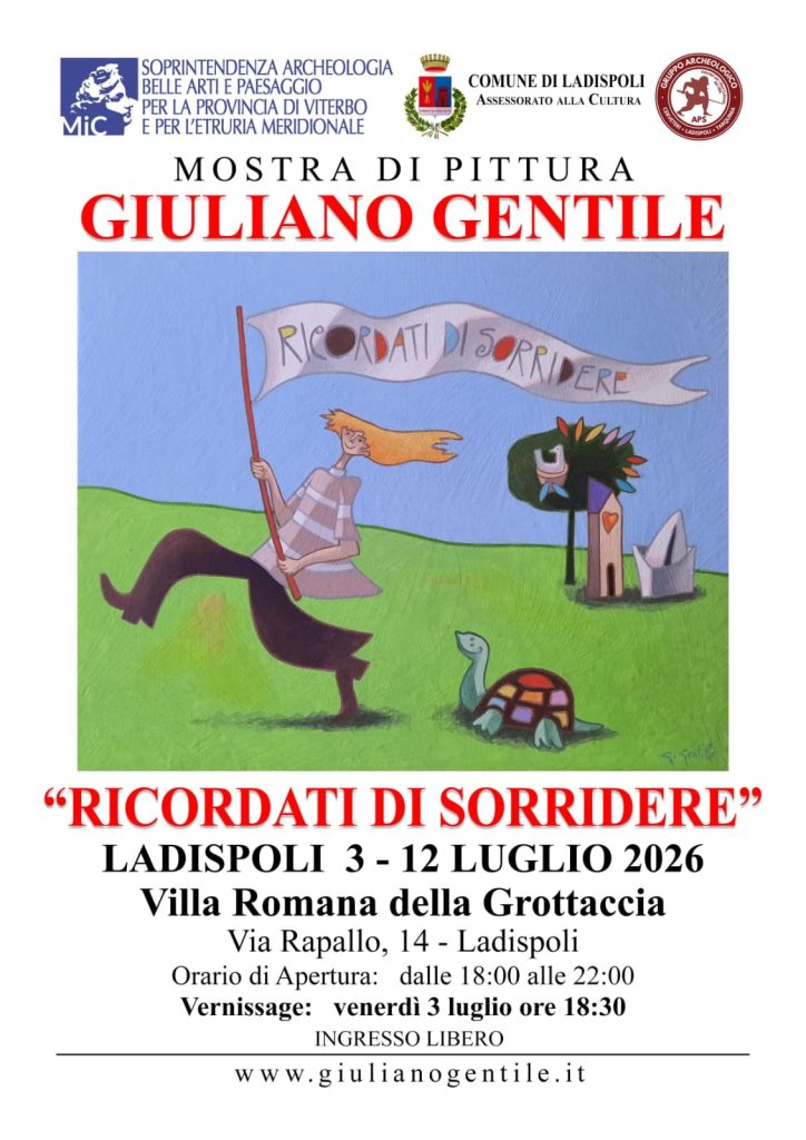 A Ladispoli, nel criptoportico della Grottaccia, la mostra di pittura di Giuliano Gentile: “Ricordati di sorridere”