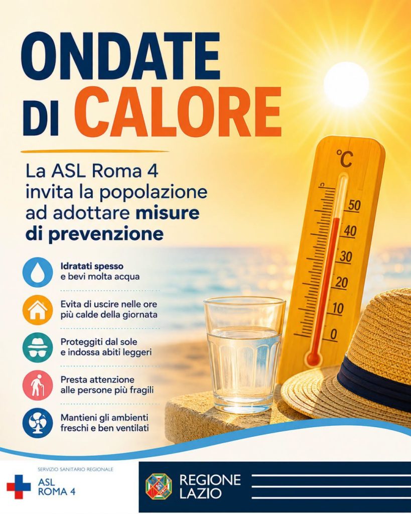 Ondate di calore: la ASL Roma 4 invita la popolazione ad adottare misure di prevenzione