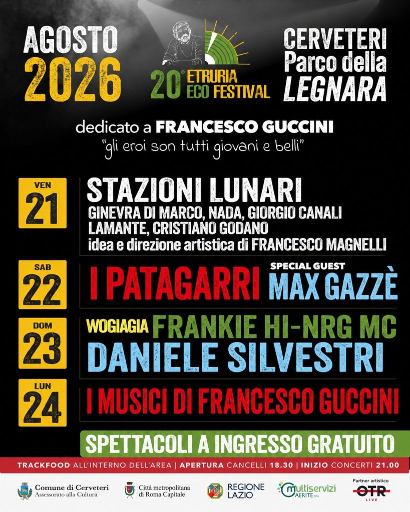 Etruria Eco Festival 20 a Cerveteri con Daniele Silvestri, Max Gazzè e il tributo a Francesco Guccini