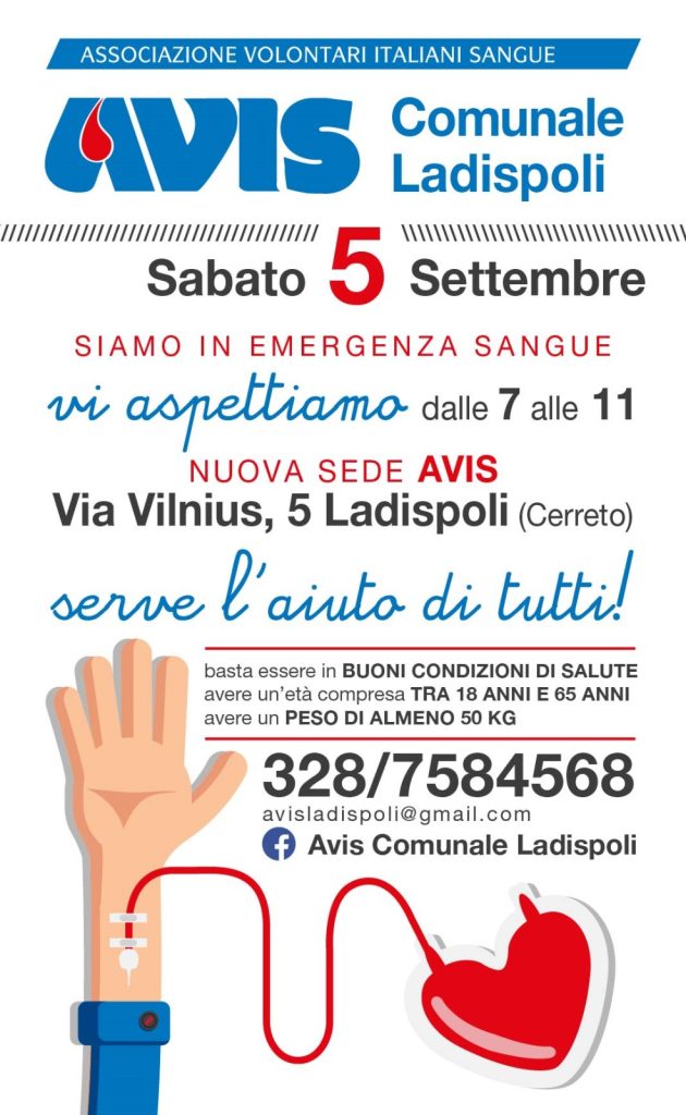 Emergenza sangue nel Lazio, scorte al limite. L’appello parte dall’Avis di Ladispoli