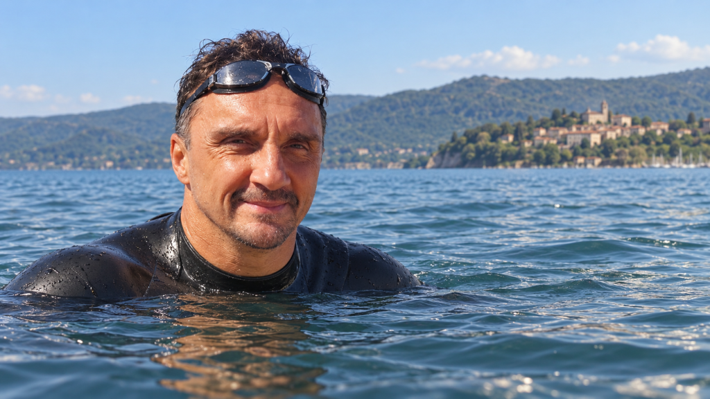 Lago di Bracciano, quasi tre giorni in acqua. L’impresa di Marco Fratini per la solidarietà