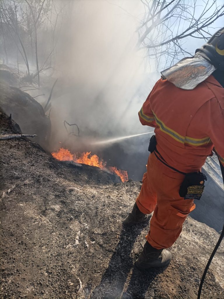 Cesano, vasto incendio minaccia case e campi.  I volontari AVAB in azione con due mezzi