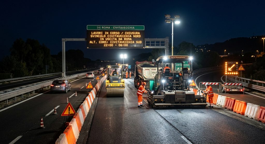 Lavori di pavimentazione sulla A12 Roma-Civitavecchia: chiusure notturne tra il 30 e il 31 ottobre