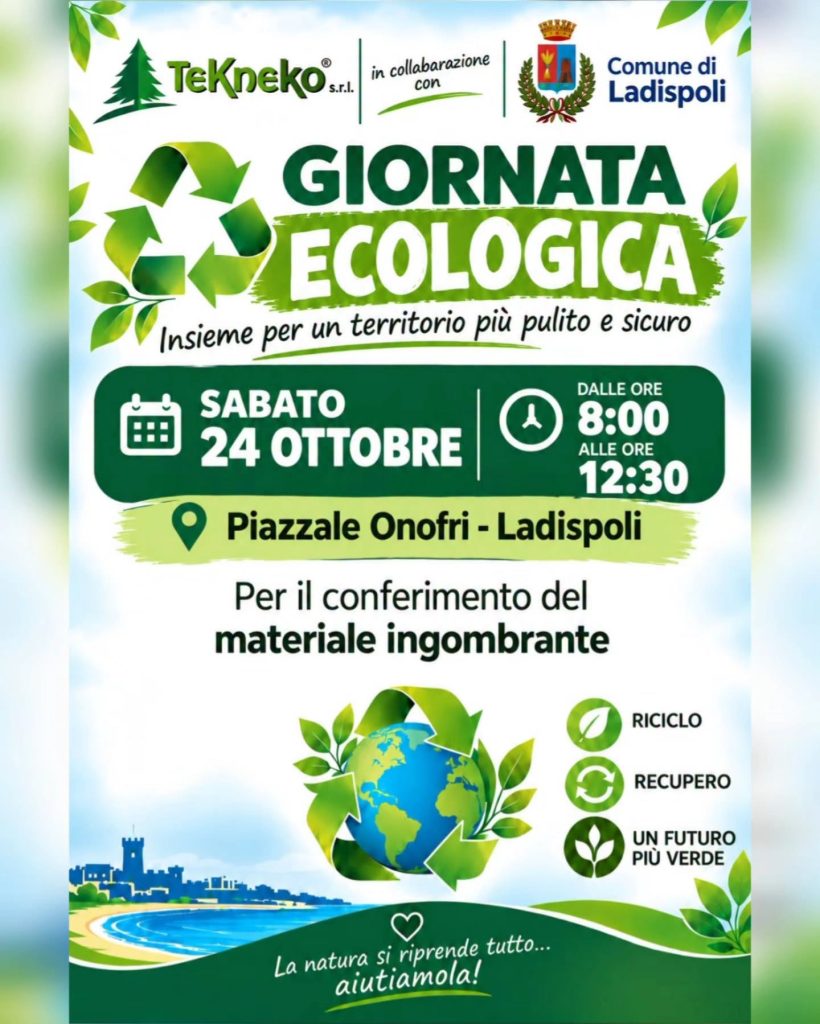 Ladispoli, torna la "Giornata Ecologica": sabato 24 ottobre raccolta straordinaria di rifiuti ingombranti in Piazzale Onofri